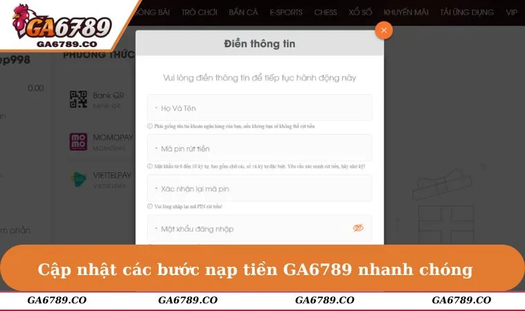 Cập nhật các bước nạp tiền GA6789 nhanh chóng