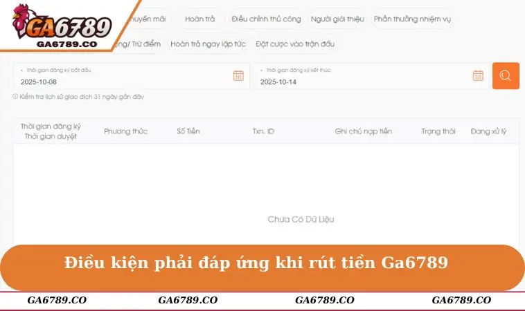 Điều kiện phải đáp ứng khi rút tiền GA6789