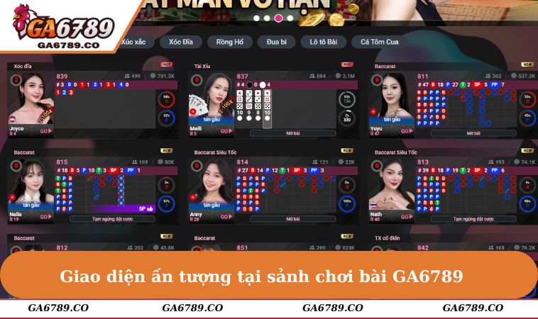 Giao diện ấn tượng tại sảnh chơi bài GA6789